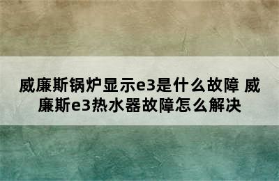 威廉斯锅炉显示e3是什么故障 威廉斯e3热水器故障怎么解决